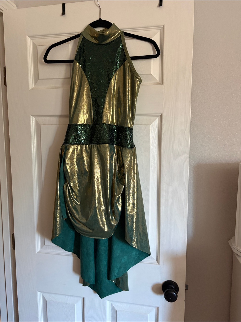 Green and Gold Sequin High-Low Dress costume/dance/halloween small adult
